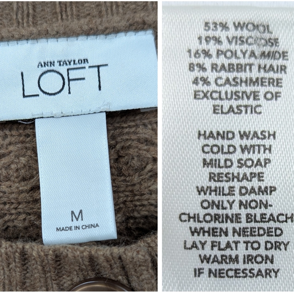 Ann Taylor Loft Cardigan Sweater Cable Knit Cashmere Blend Button Front Brown M - Picture 9 of 10